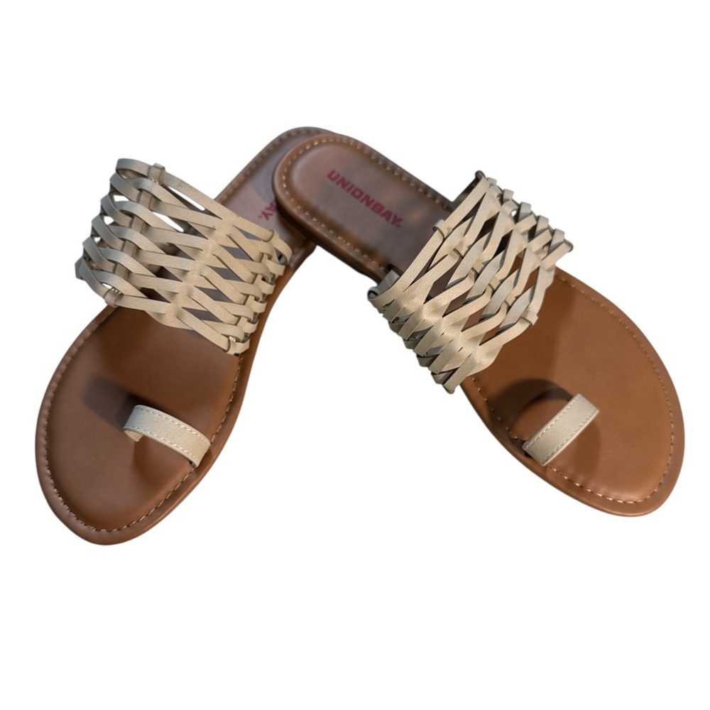 Unionbay Robyn Woven Toe Ring Flat Sandal Women’s Size 8M Cream & Tan - Picture 6 of 9